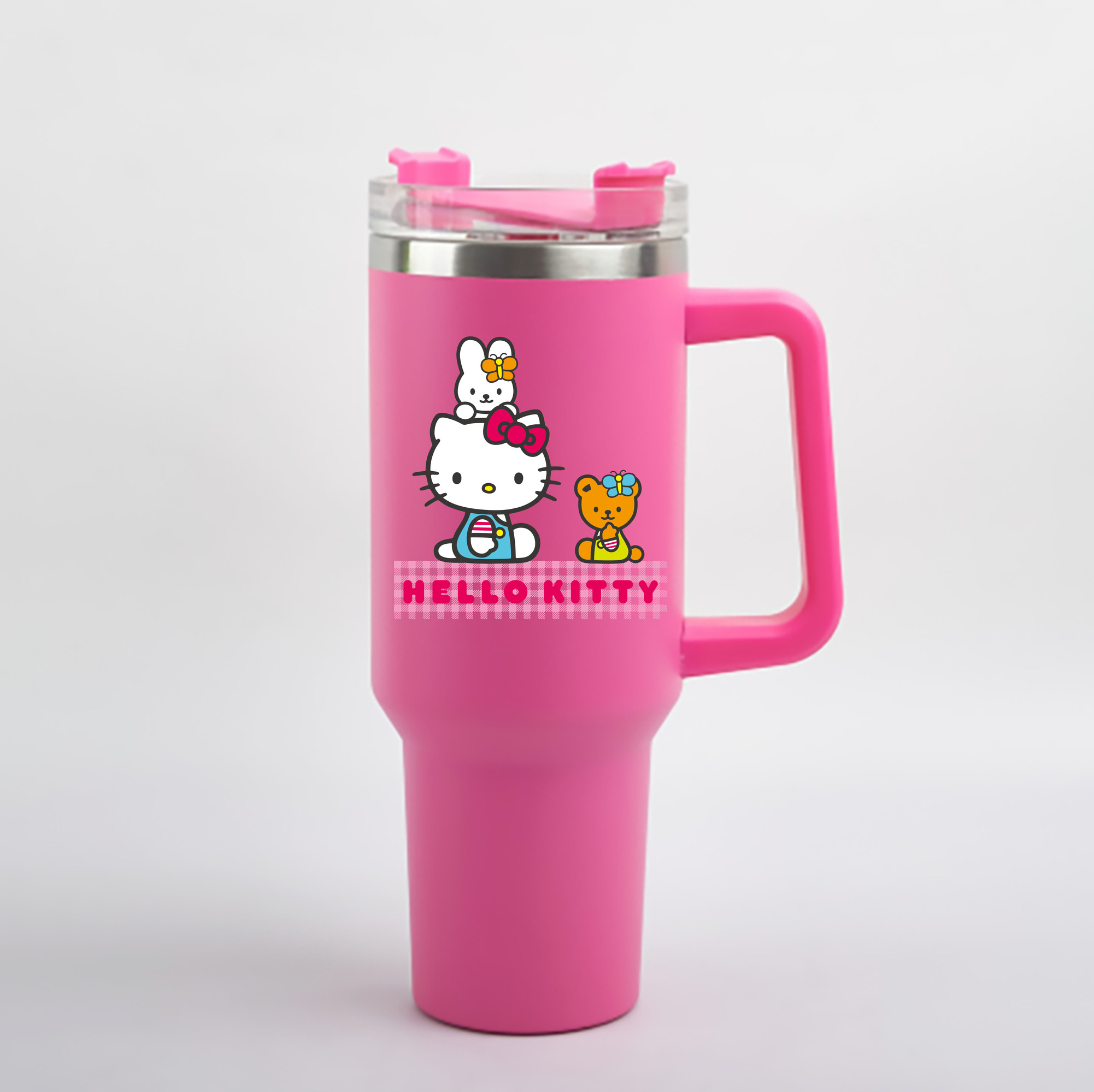 （画像用） Hello Kitty ハローキティ 1200mL車用タンブラー - クリスタルステッカー（プラスチックストロー付き）